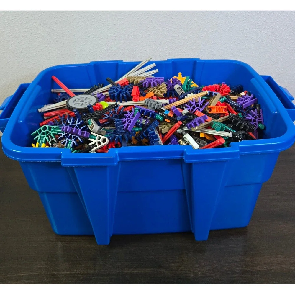 KNEX Bulk Lot 7lb Approx Rods Connectors Gears Wheels Building Set Blue Bin